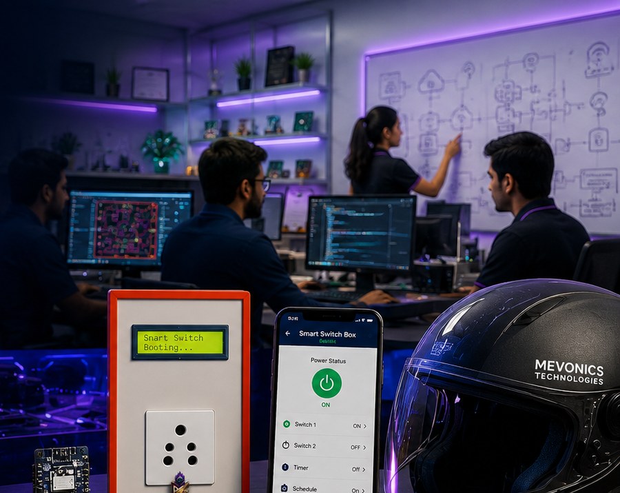 The Mevonics Technologies engineering team collaborating in the lab
