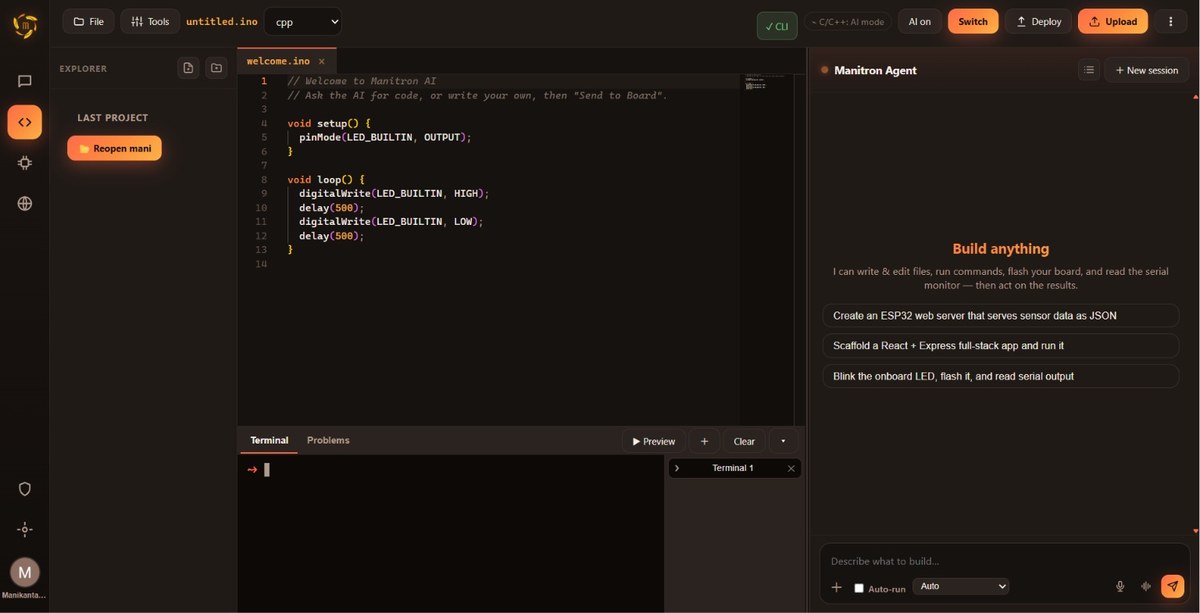 Manitron AI smart code editor and AI chat workspace