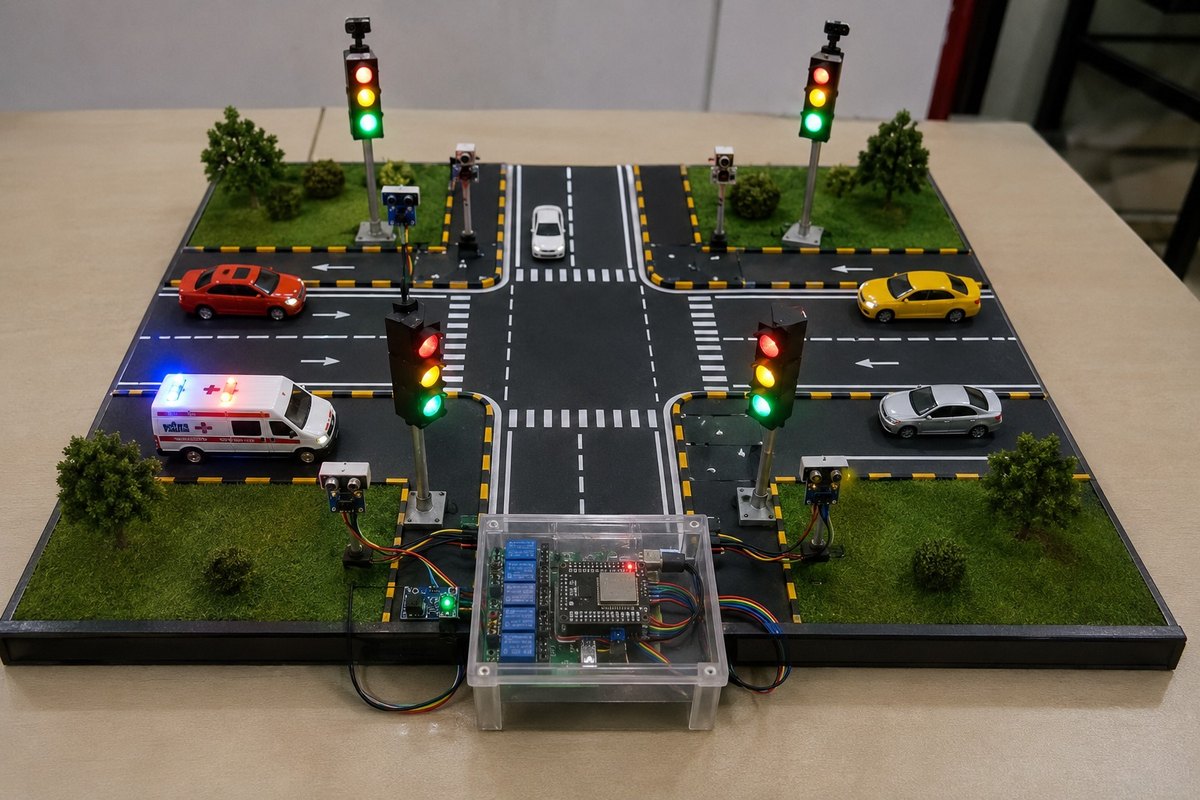Emergency vehicle traffic signal priority system - working model