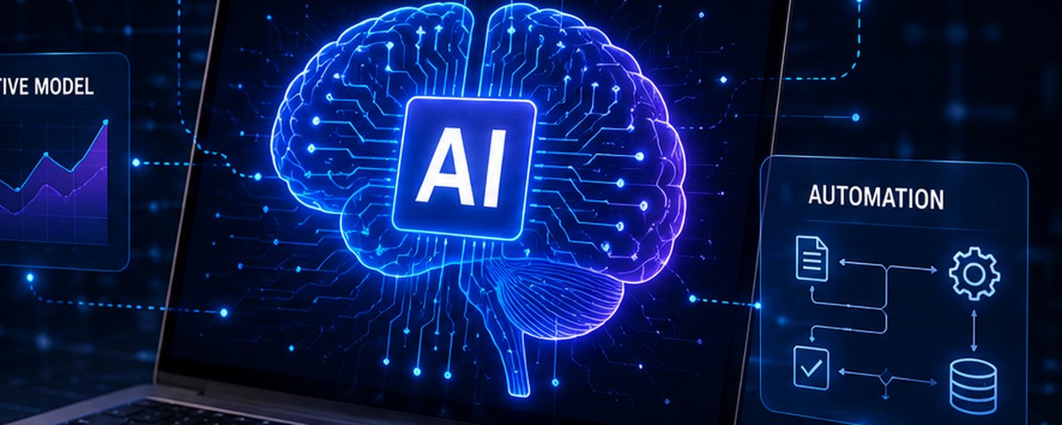 Glowing AI brain circuit displayed on a laptop screen